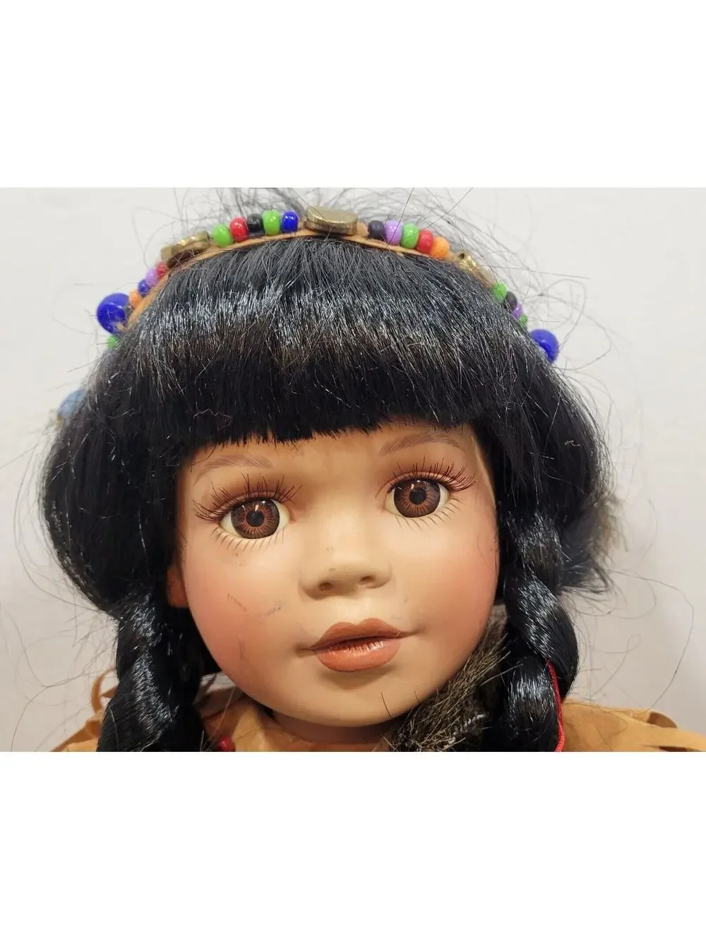 Vintage Native American Girl Porcelain Doll 10 1/2
